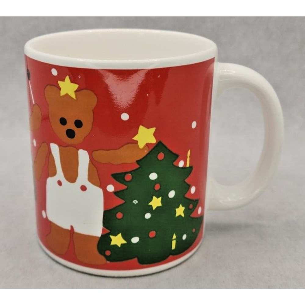 Vtg Waechtersbach W. Germany Christmas Teddy Bears Red Mug Bear Angel U207